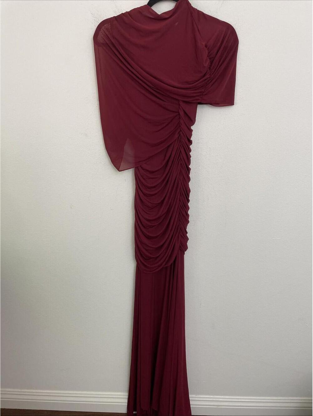 Amanda Uprichard x REVOLVE Evianna MESH Gown Draped  Burgundy size S $297msrp - Picture 3 of 9